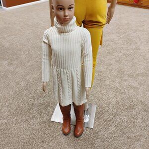 Girls Cream Cable Knit Turtleneck Sweater Dress | Size 6/7